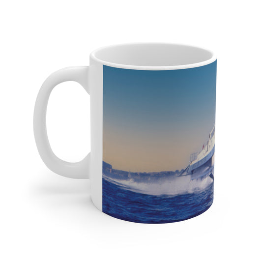Coffee Mug - Curl Curl Hydrofoil in flight - Lost Manly Emporium