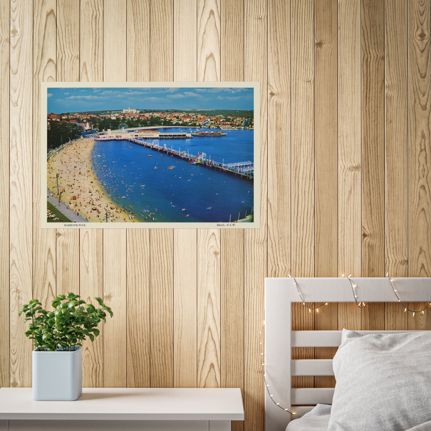 Manly Harbour Pool & Promenade 1950s Vintage Postcard Printed Poster