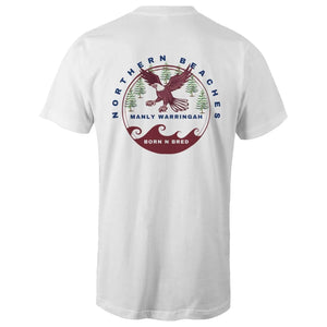 Tall Tee Shirt logo front and back Northern Beaches Manly Warringah BornNBred Navy font
