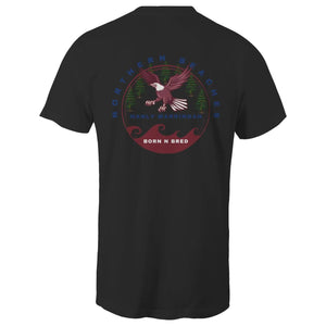 Tall Tee Shirt logo front and back Northern Beaches Manly Warringah BornNBred Navy font