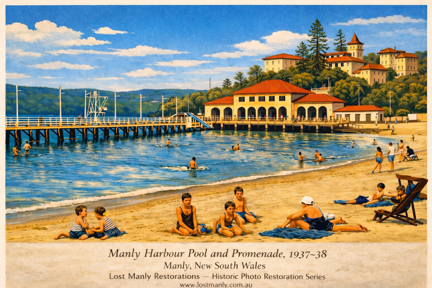 Manly Harbour Pool Vintage Photograph Restoration Reimagining