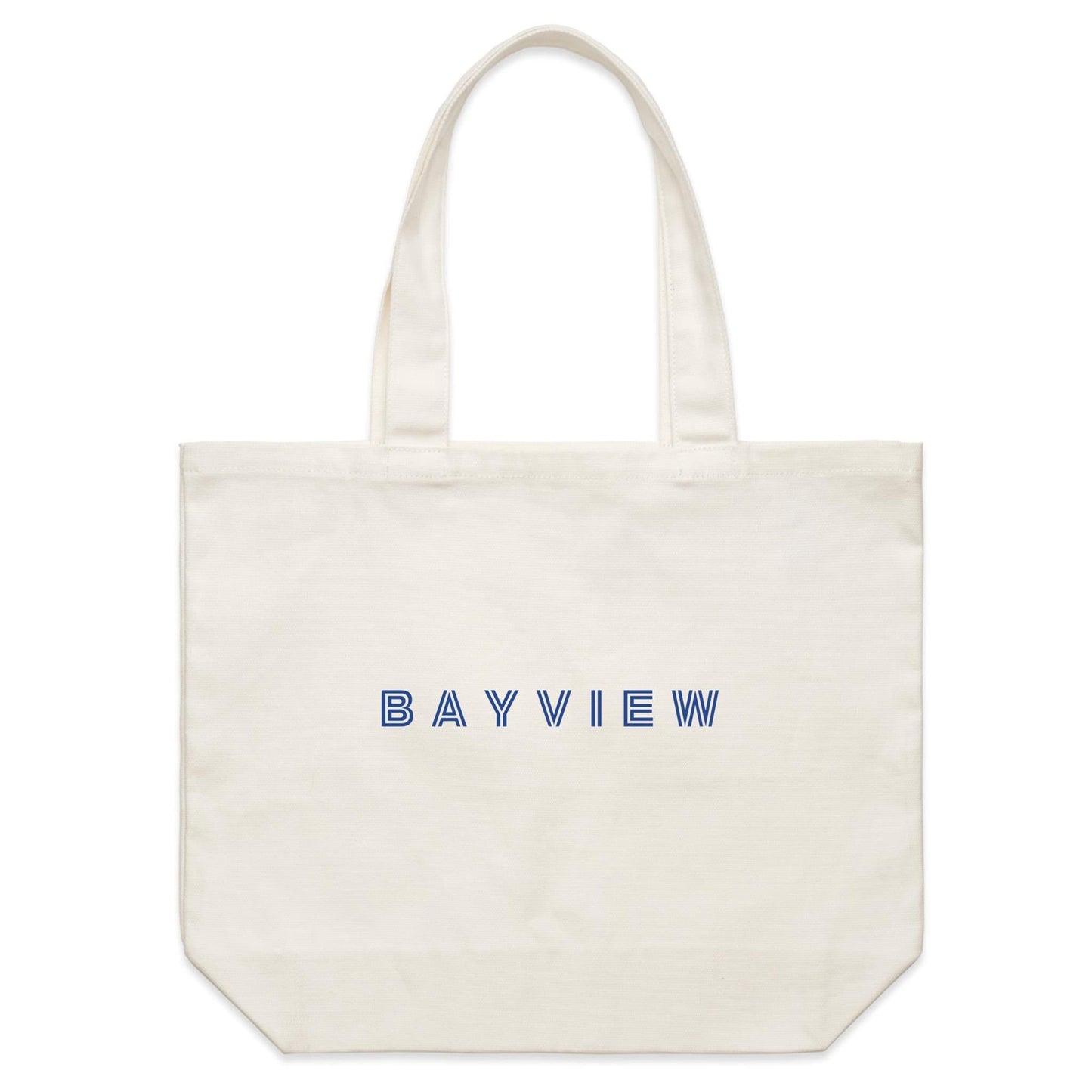 AS Colour - Shoulder Canvas Tote Bag Bayview Navy font on cream canvas 