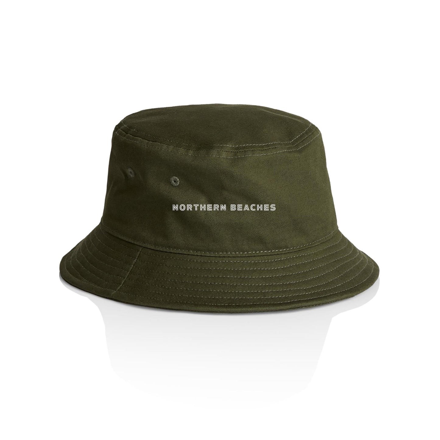 AS Colour Bucket Hat Northern Beaches custom logo white font 