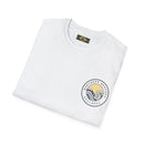 Collaroy custom logo front and sleeve. Lost Manly label. Unisex Soft style T-Shirt Printify