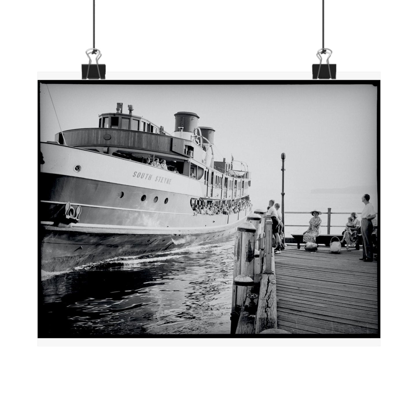 South Steyne Ferry arriving Manly Wharf 1940s Black and White Matte Horizontal Poster, Wall Art, Home Decor 