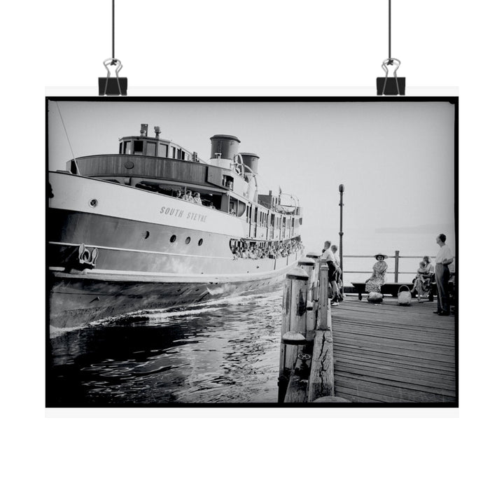 South Steyne Ferry arriving Manly Wharf 1940s Black and White Matte Horizontal Poster, Wall Art, Home Decor 