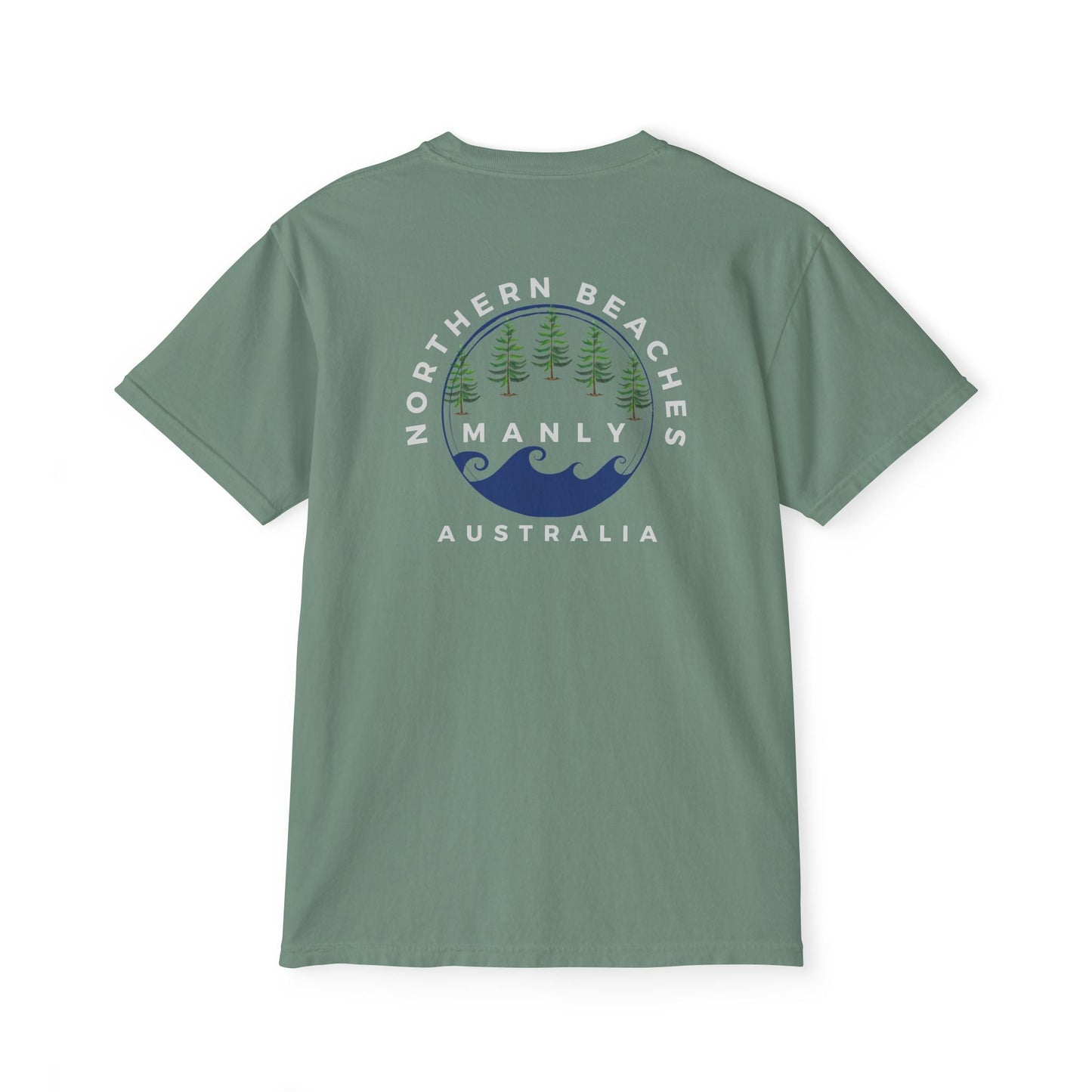 "The Westwood" Northern Beaches custom design front and back logo on Garment-Dyed Pocket T-Shirt for Nature Lovers