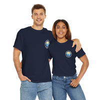 Heavy Cotton T-Shirt with free Canva custom designed logo front and back 