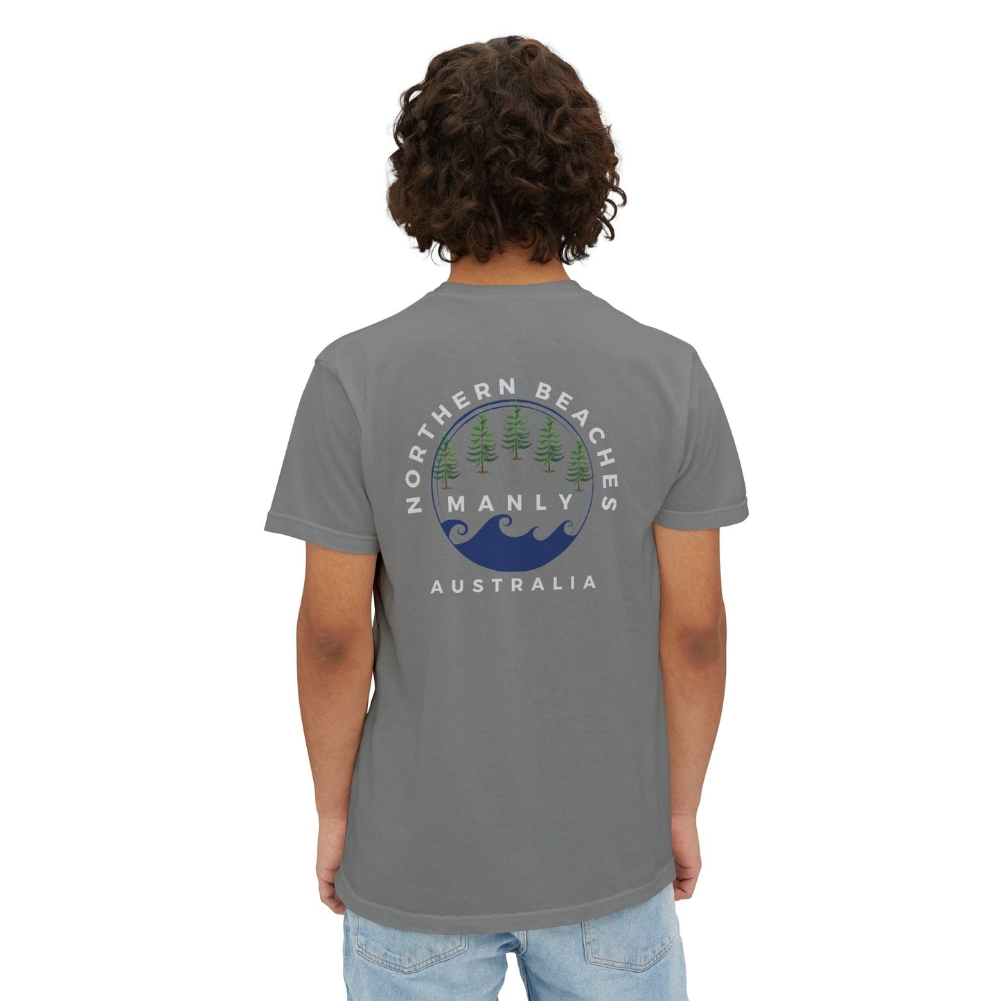 "The Westwood" Northern Beaches custom design front and back logo on Garment-Dyed Pocket T-Shirt for Nature Lovers