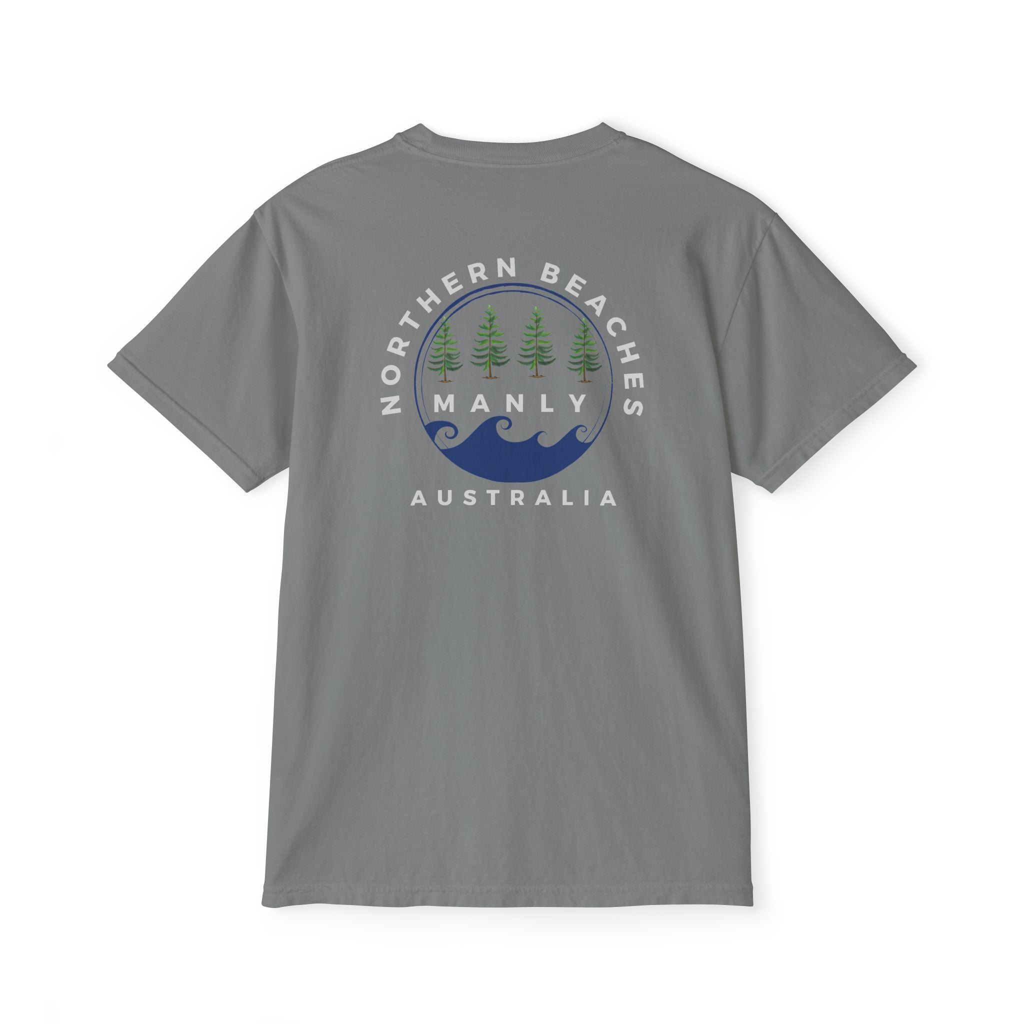 "The Westwood" Northern Beaches custom logo on front and back Pocket T-Shirt - Vintage Style for Beach Lovers Printify
