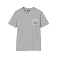 Collaroy custom logo front and sleeve. Lost Manly label. Unisex Soft style T-Shirt Printify