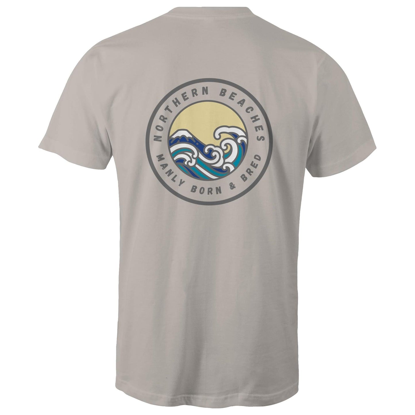 AS Colour Staple - Mens T-Shirt Northern Beaches Manly Born & Bred logo back grey font - Lost Manly Shop