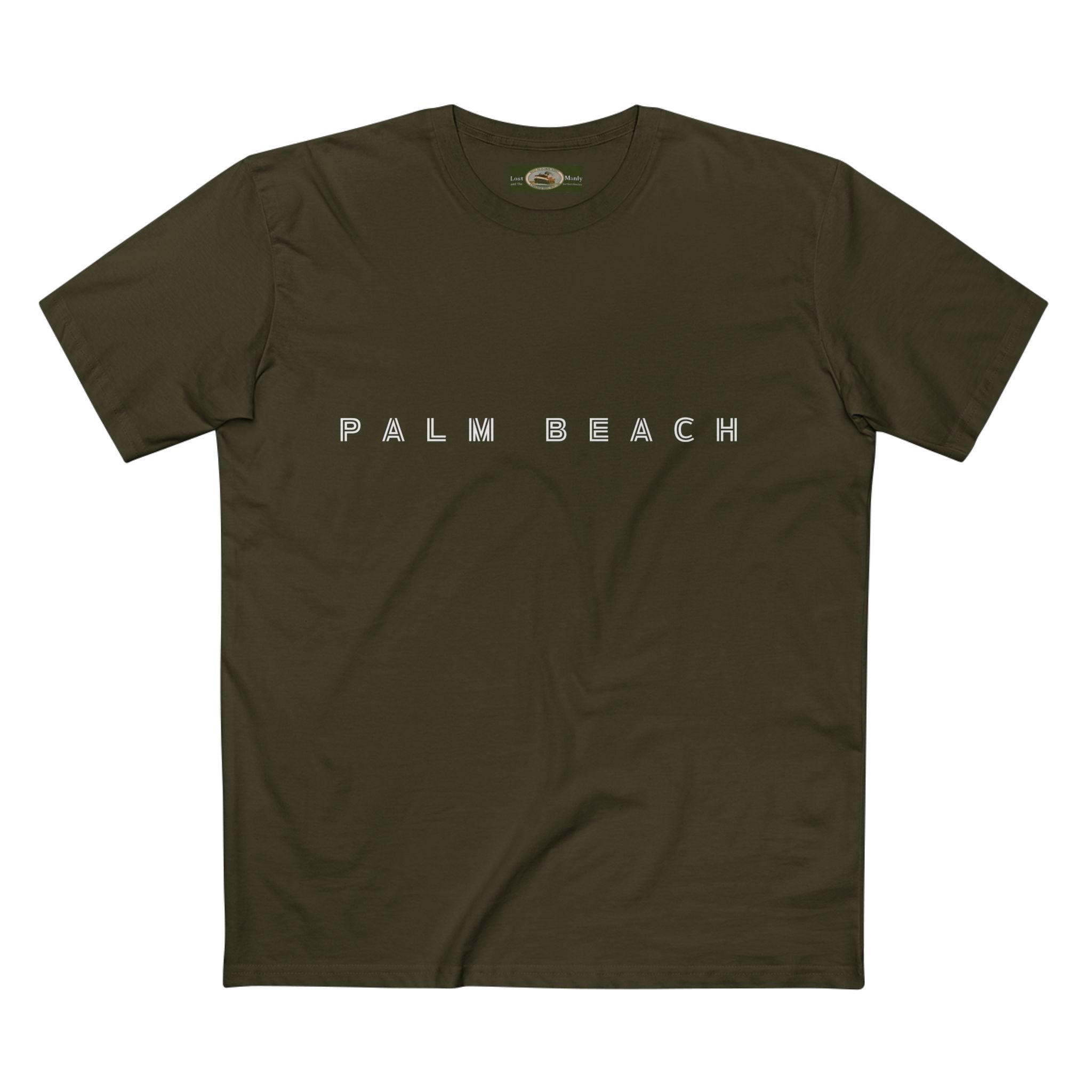 Palm Beach custom logo print Lost Manly label on Adult Staple Cotton T-Shirt Printify