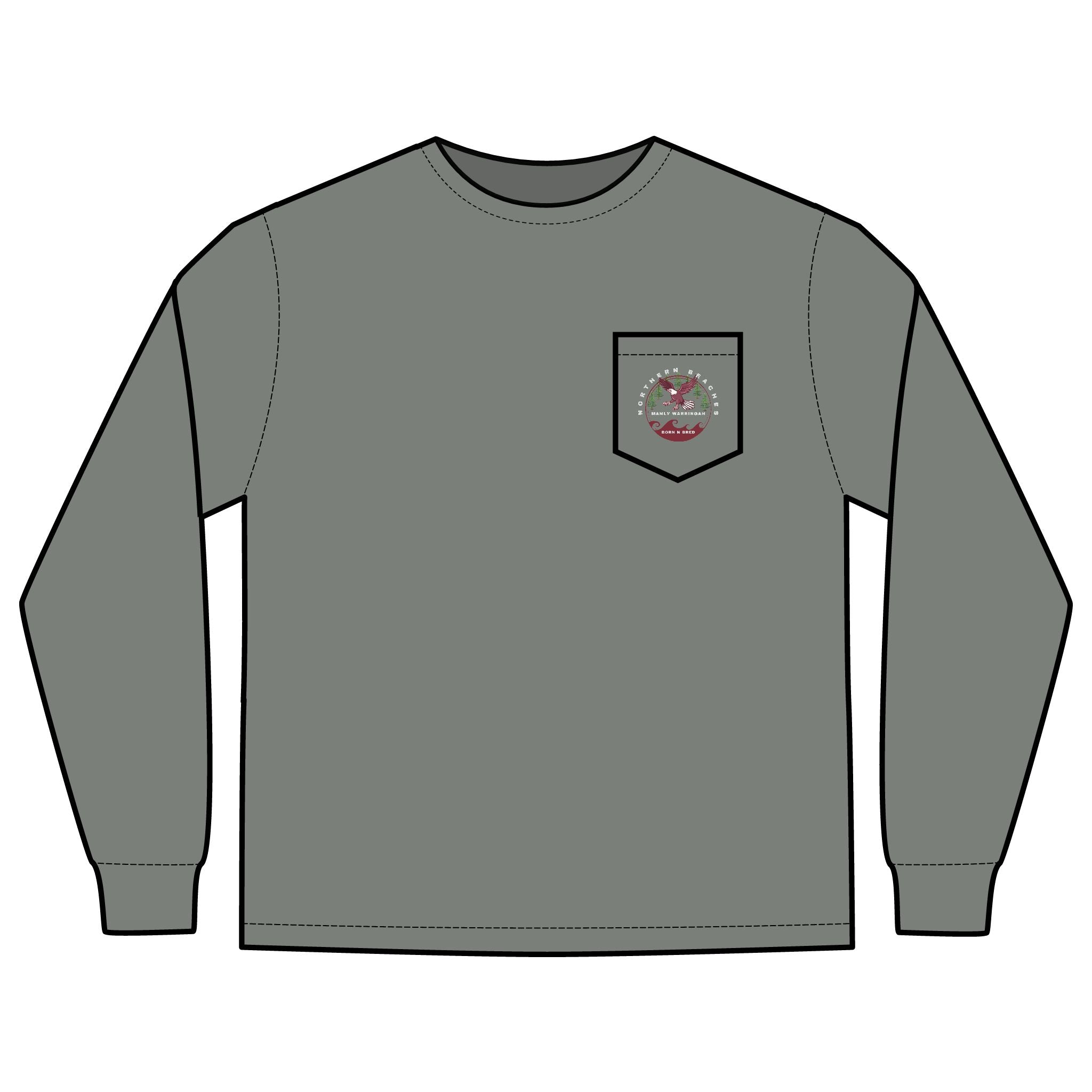 'The Westwood' Men's Long Sleeve Pocket T-Shirt with Northern Beaches Custom Design front and back logo Printify