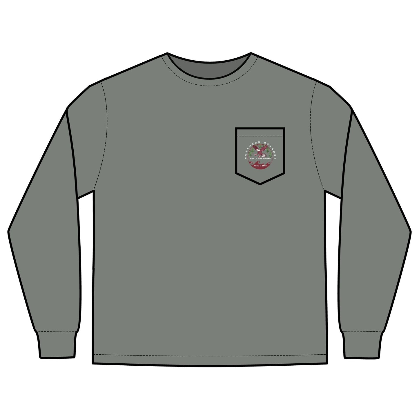 'The Westwood' Men's Long Sleeve Pocket T-Shirt with Northern Beaches Custom Design front and back logo