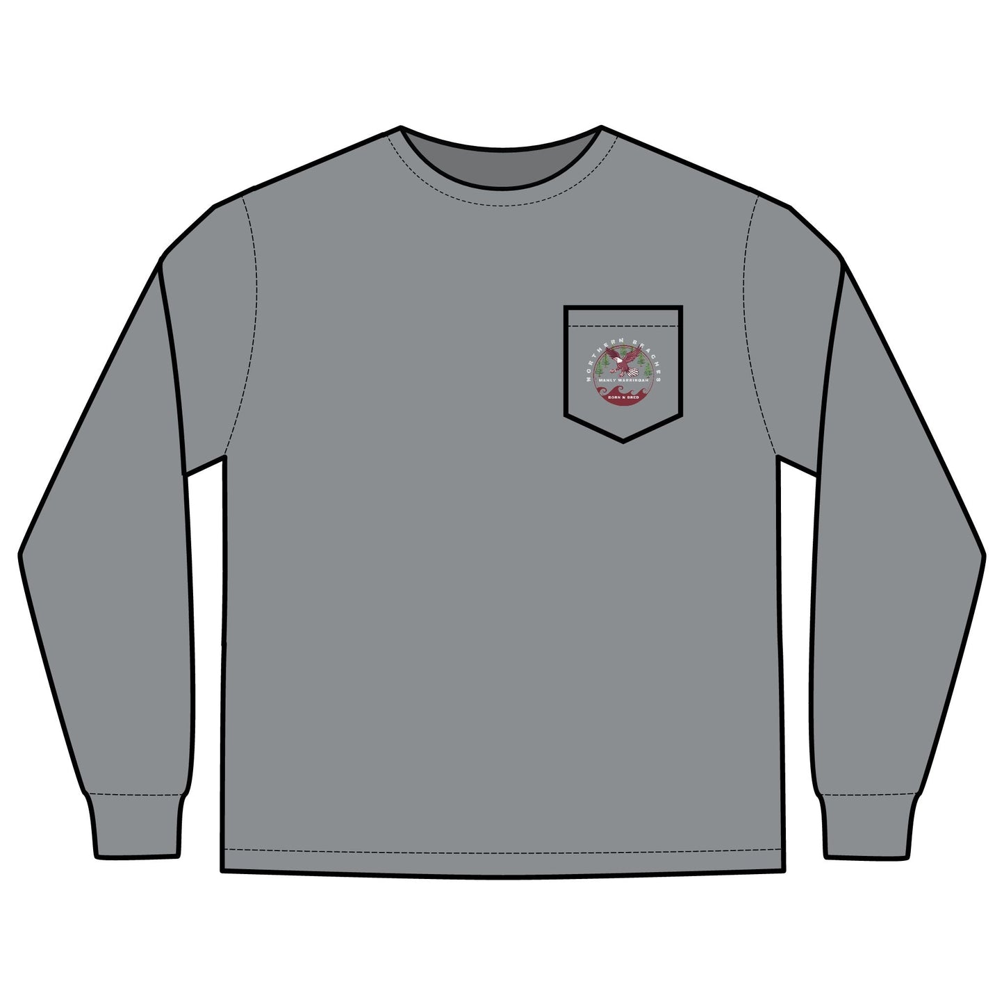 'The Westwood' Men's Long Sleeve Pocket T-Shirt with Northern Beaches Custom Design front and back logo