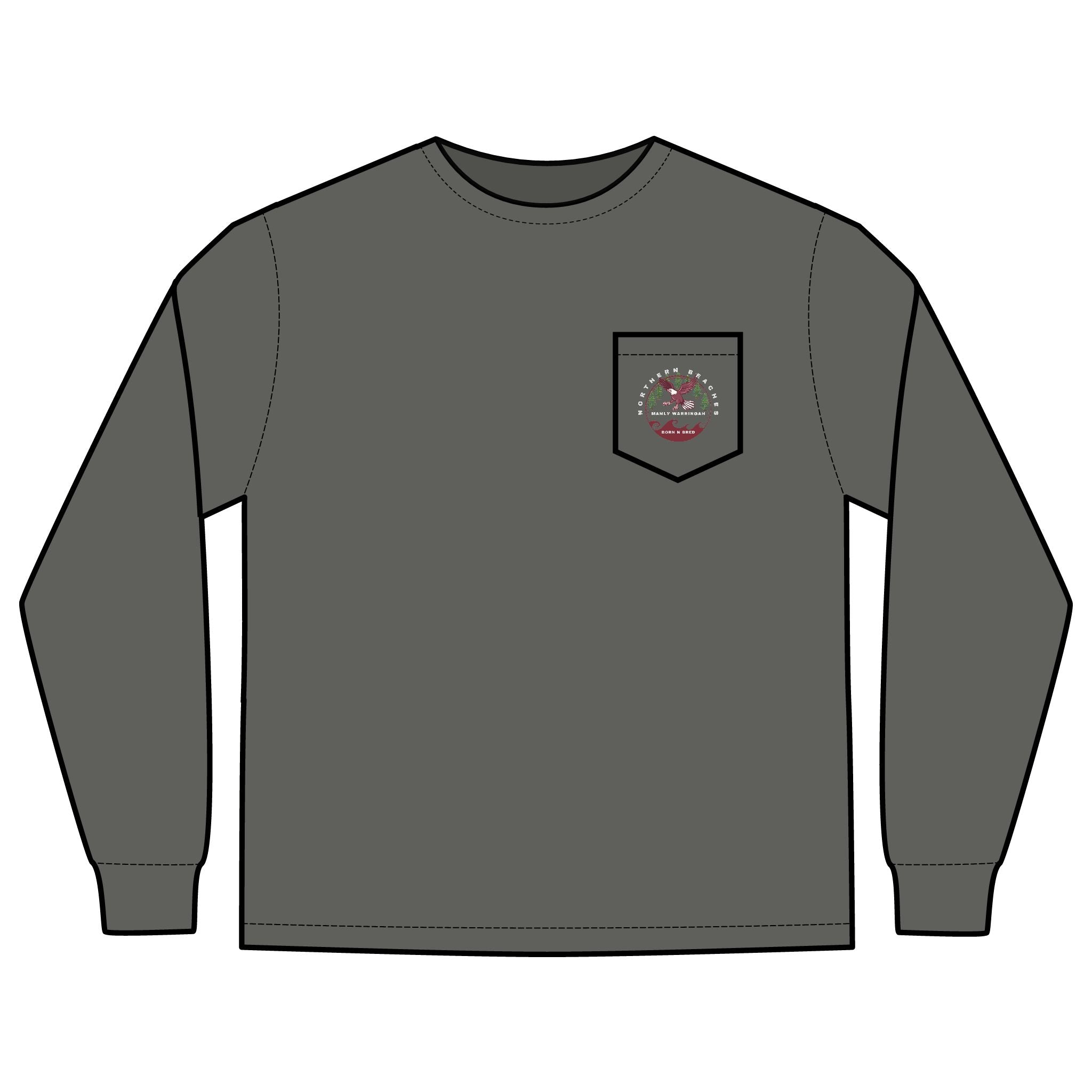 'The Westwood' Men's Long Sleeve Pocket T-Shirt with Northern Beaches Custom Design front and back logo Printify