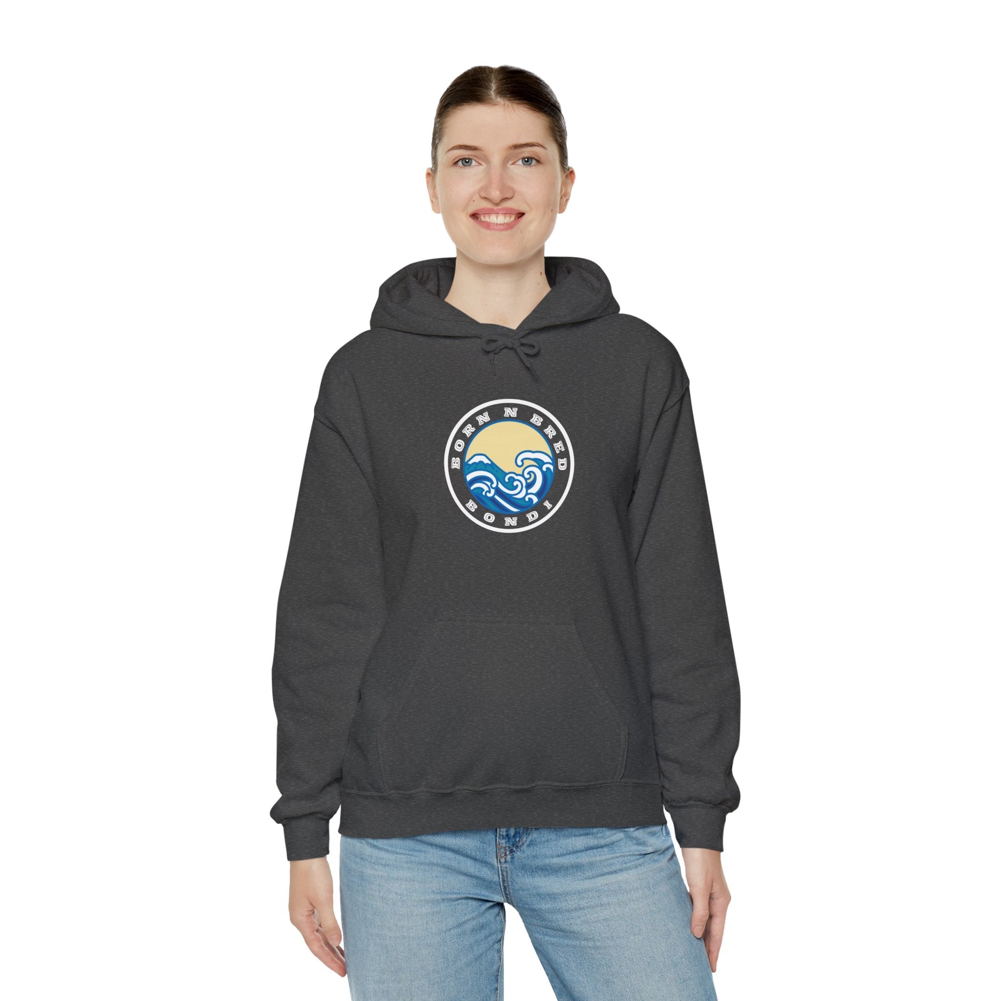Hoodie with free Canva custom design logo front back Bondi bnb/Bilgola 