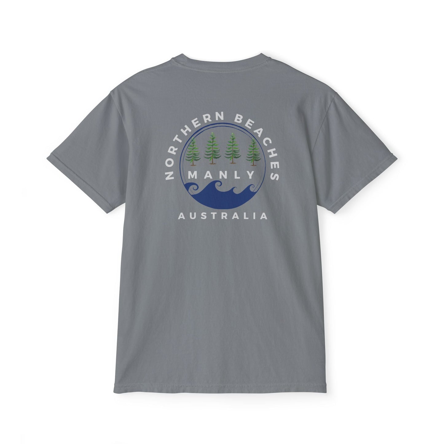 "The Westwood" Northern Beaches custom logo on front and back Pocket T-Shirt - Vintage Style for Beach Lovers