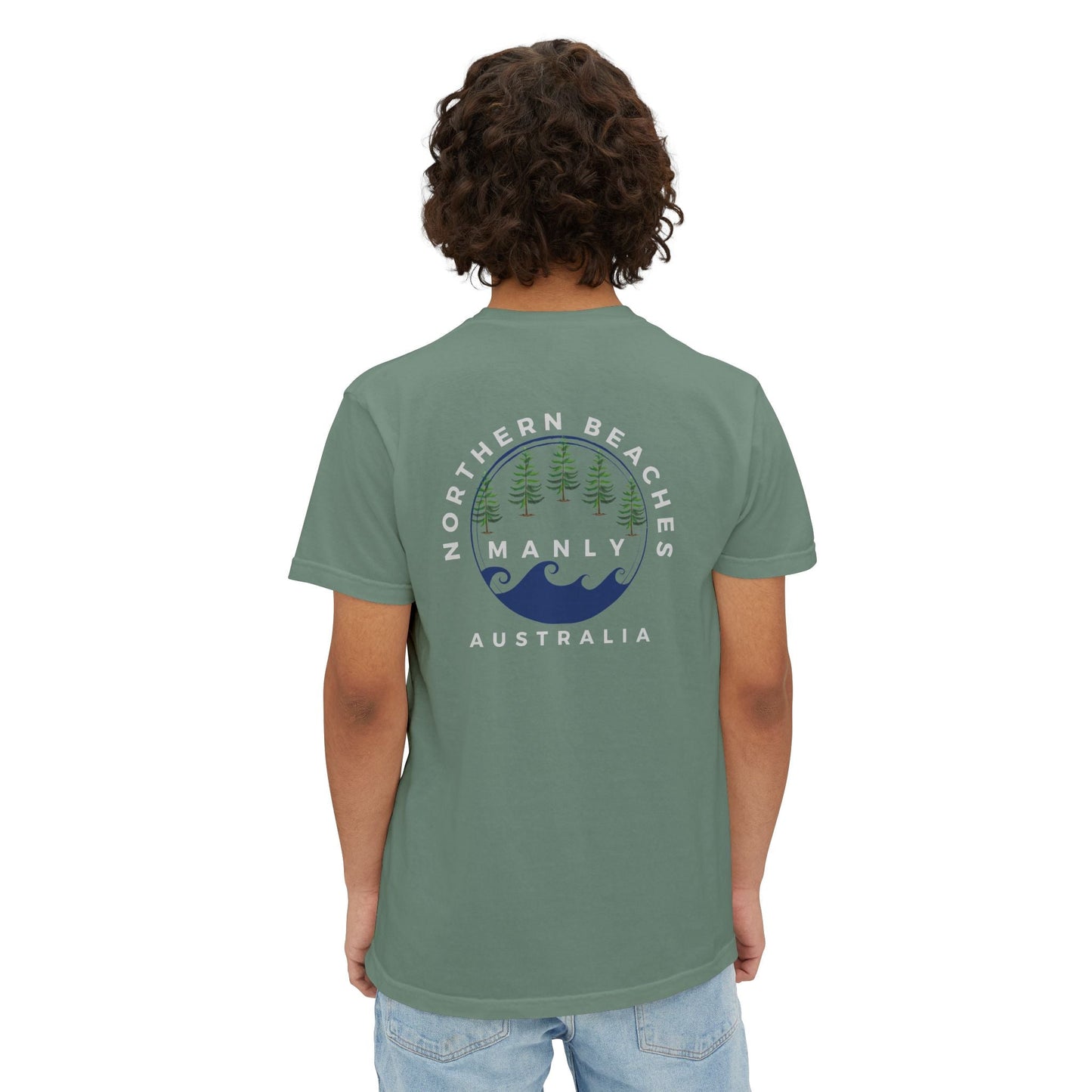 "The Westwood" Northern Beaches custom design front and back logo on Garment-Dyed Pocket T-Shirt for Nature Lovers