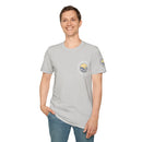 Collaroy custom logo front and sleeve. Lost Manly label. Unisex Soft style T-Shirt Printify