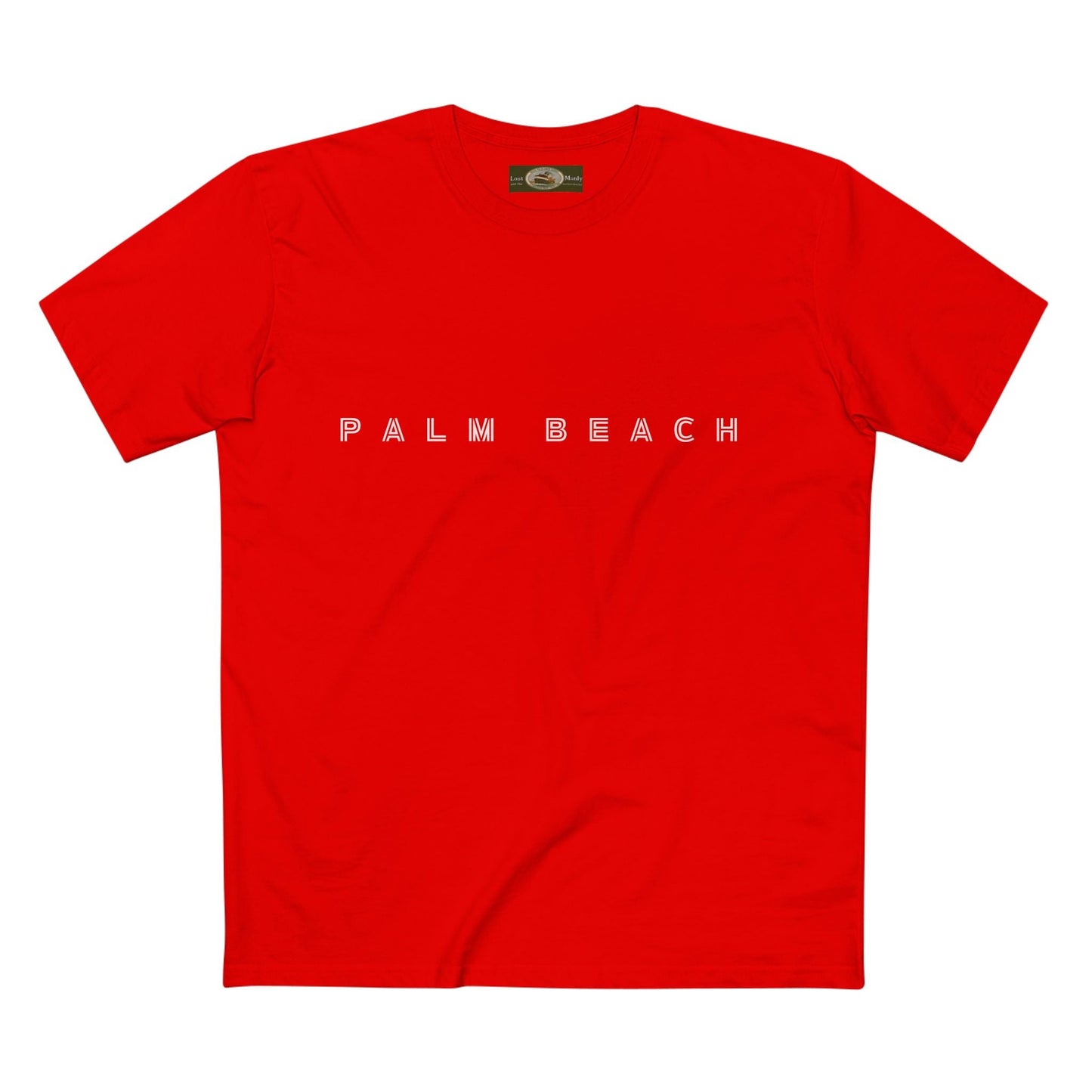 Palm Beach custom logo print Lost Manly label on Adult Staple Cotton T-Shirt Printify