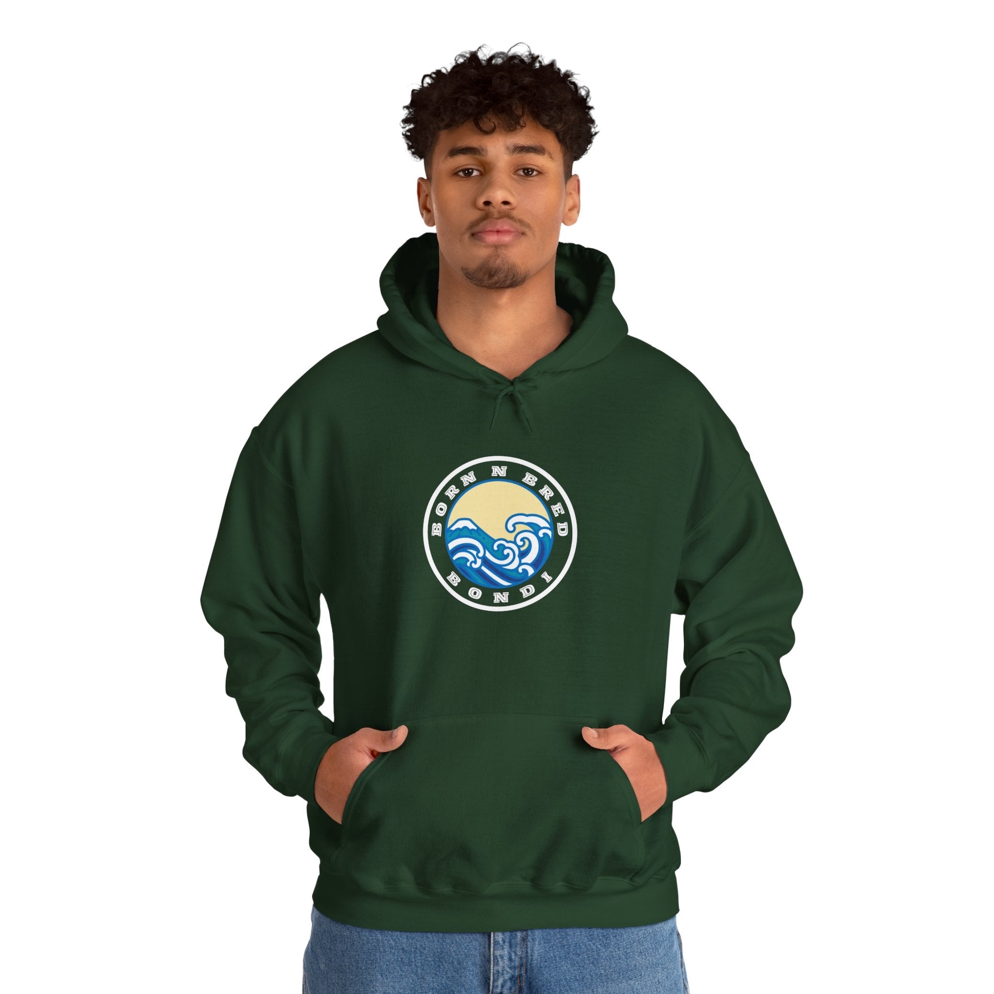 Hoodie with free Canva custom design logo front back Bondi bnb/Bilgola 