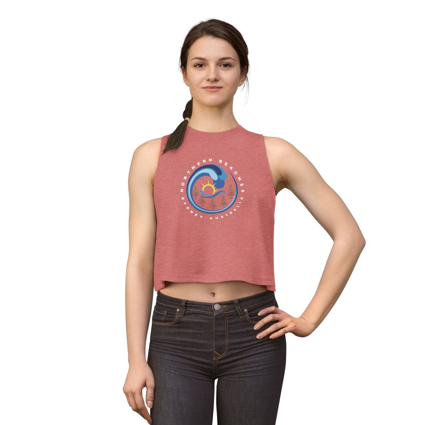 Lost Manly custom logo edition Northern Beaches Wave Crop Top – Women's Coastal Surf Graphic Tank - US Orders - Lost Manly Shop