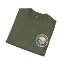 Collaroy custom logo front and sleeve. Lost Manly label. Unisex Soft style T-Shirt Printify