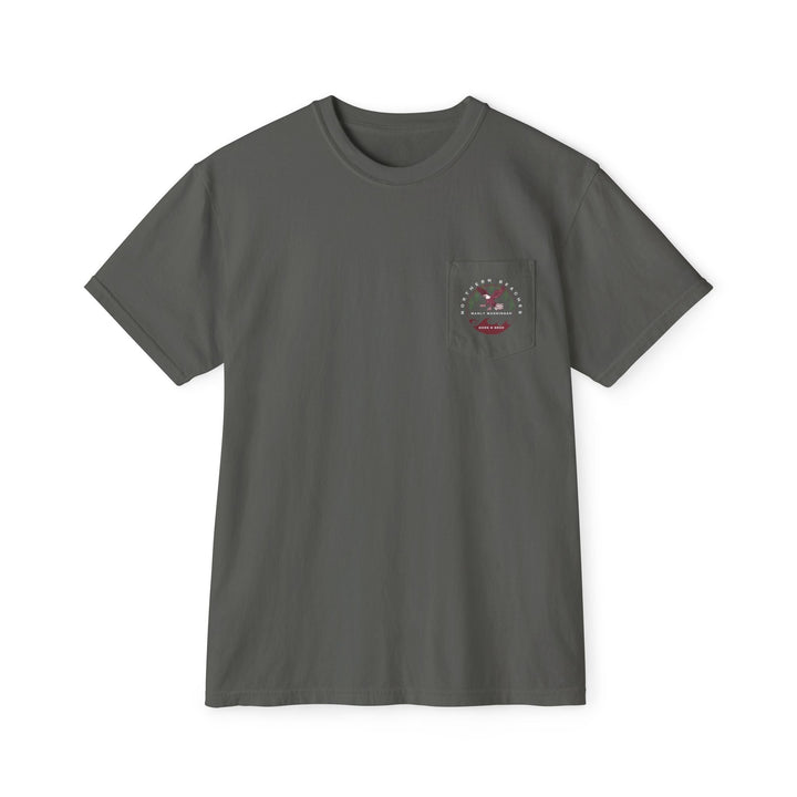 "The Westwood" Northern Beaches custom logo on front and back Pocket T-Shirt - Vintage Style for Beach Lovers Printify