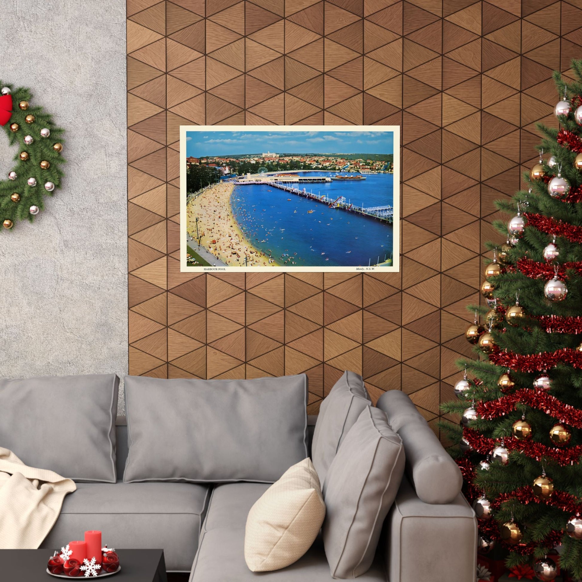 Manly Harbour Pool & Promenade – 1950s Vintage Postcard Poster 