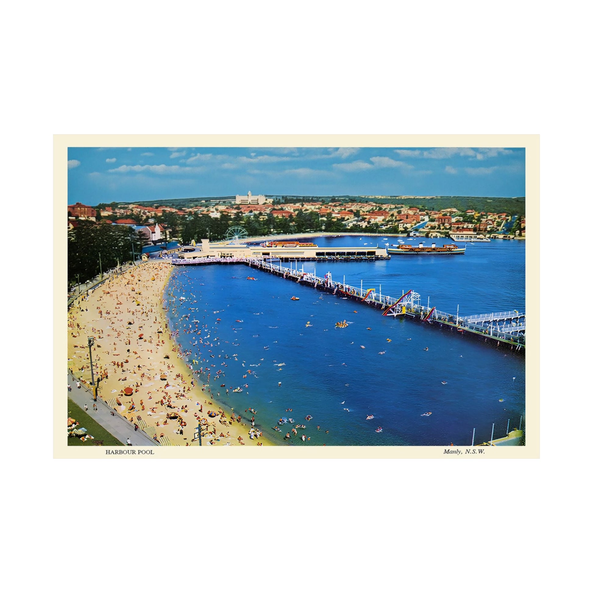 Manly Harbour Pool & Promenade – 1950s Vintage Postcard Poster 
