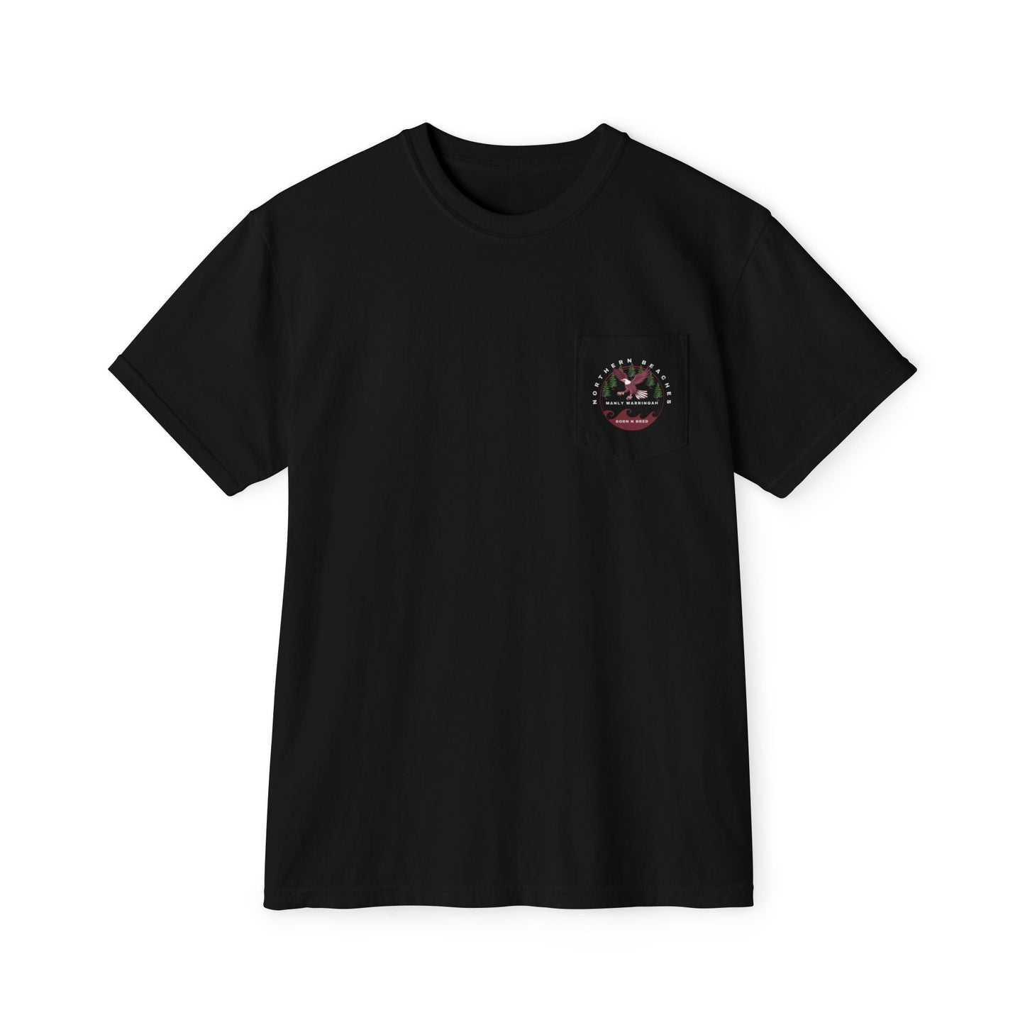 "The Westwood" Northern Beaches custom design front and back logo on Garment-Dyed Pocket T-Shirt for Nature Lovers