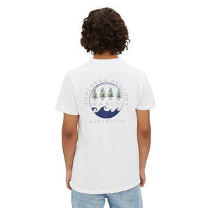 "The Westwood" Northern Beaches custom logo on front and back Pocket T-Shirt - Vintage Style for Beach Lovers Printify
