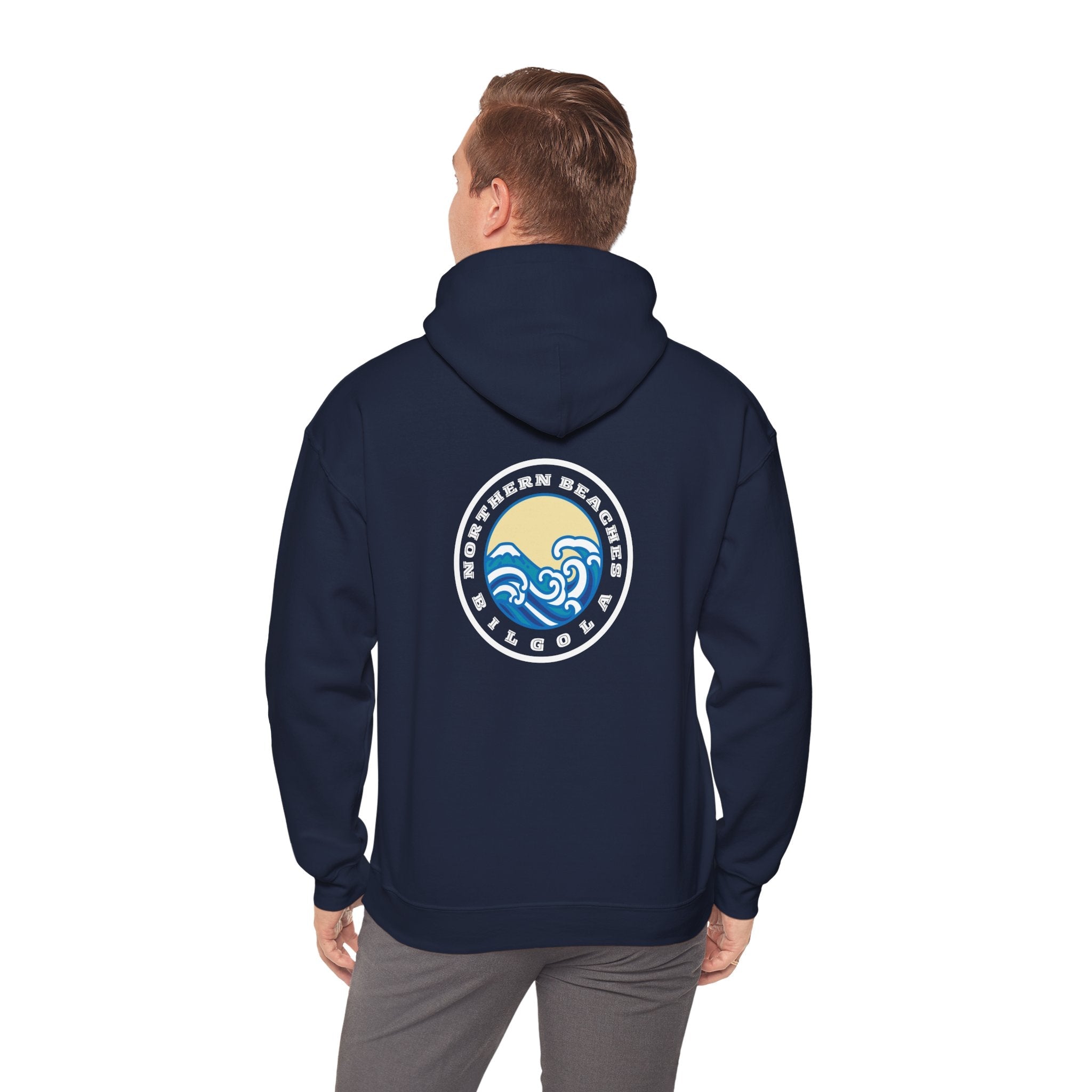 Hoodie with free Canva custom design logo front back Bondi bnb/Bilgola 
