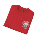 Collaroy custom logo front and sleeve. Lost Manly label. Unisex Soft style T-Shirt Printify