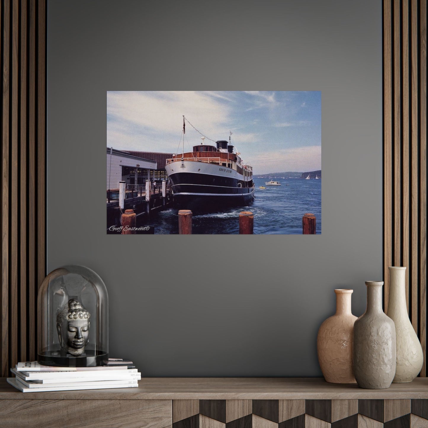 South Steyne Ferry @ Manly Wharf 1993 Nautical Seaside Wall Poster Art -Geoff Eastwood Maritime Photography 