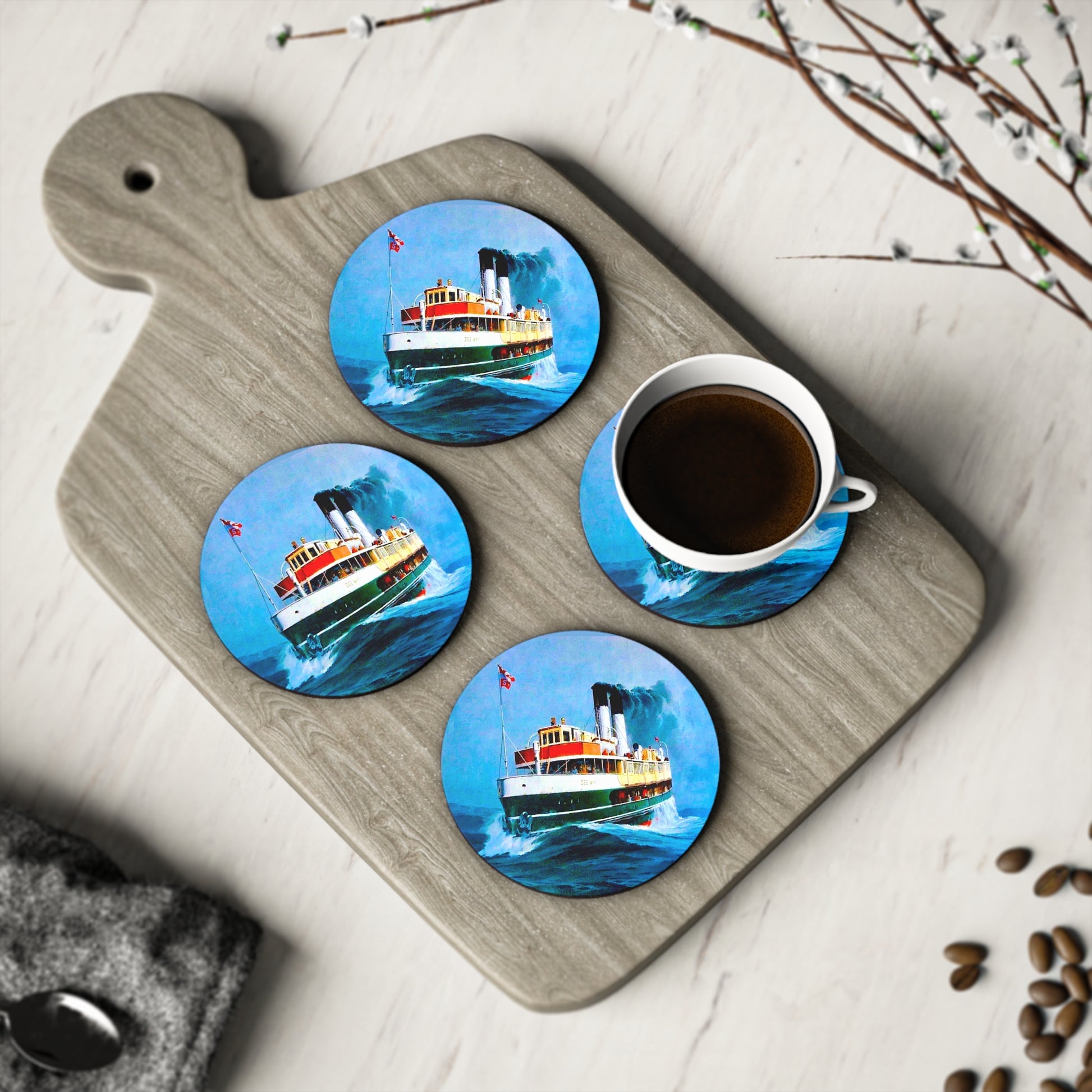 Coaster Set - 'Dee Why' Ferry Painting by Phil Belbin - Lost Manly Shop