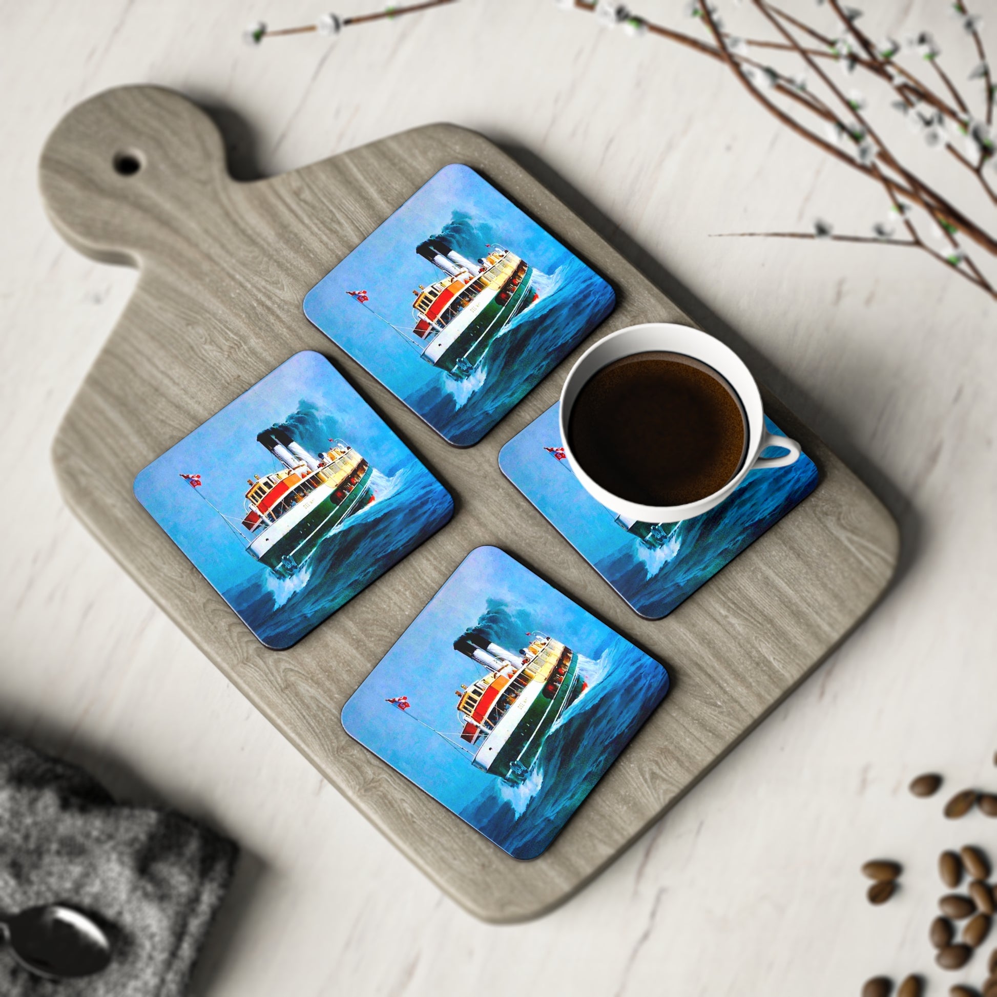 Coaster Set - 'Dee Why' Ferry Painting by Phil Belbin - Lost Manly Shop