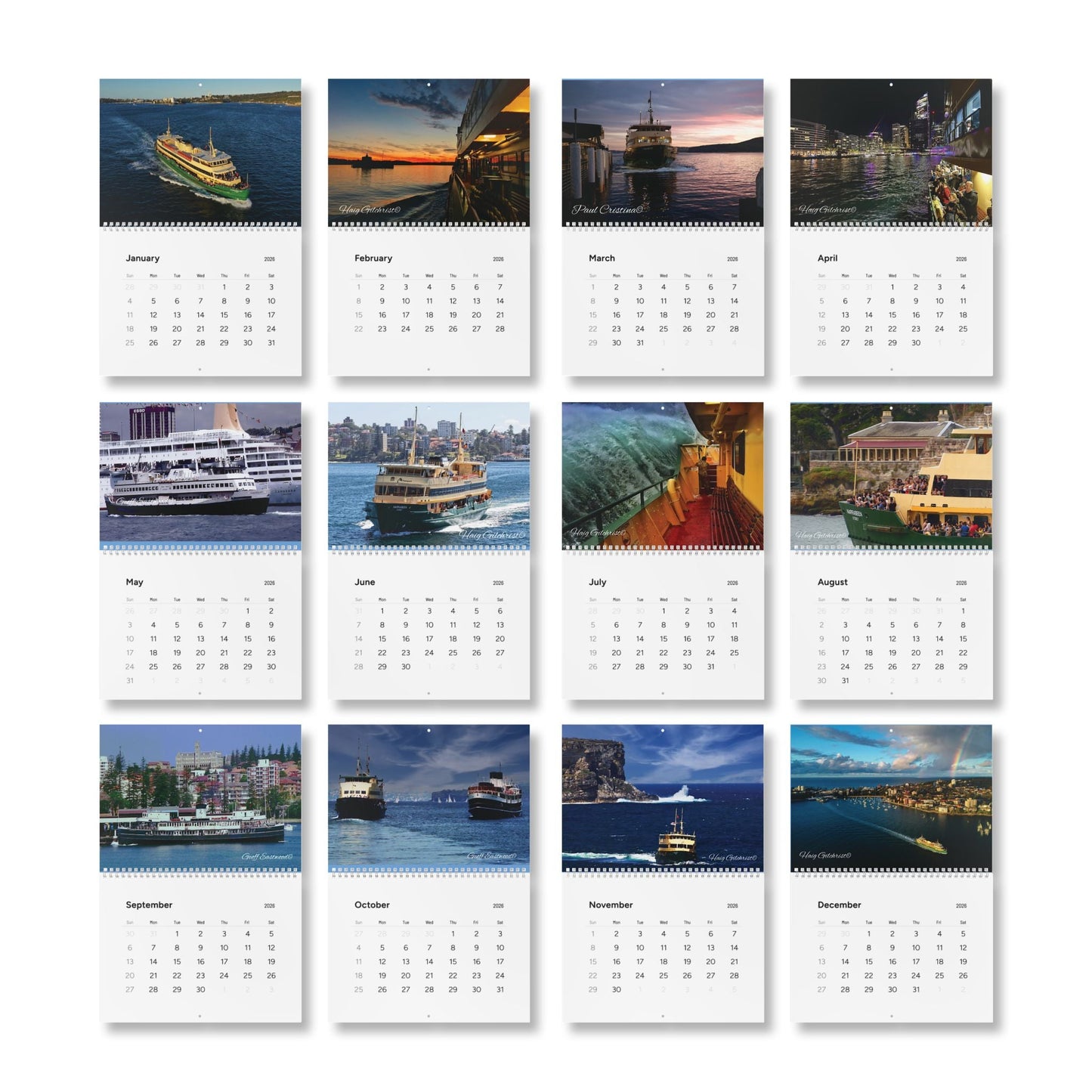Manly Ferries on Sydney Harbour 2026 Wall Calendar 