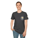 Collaroy custom logo front and sleeve. Lost Manly label. Unisex Soft style T-Shirt Printify