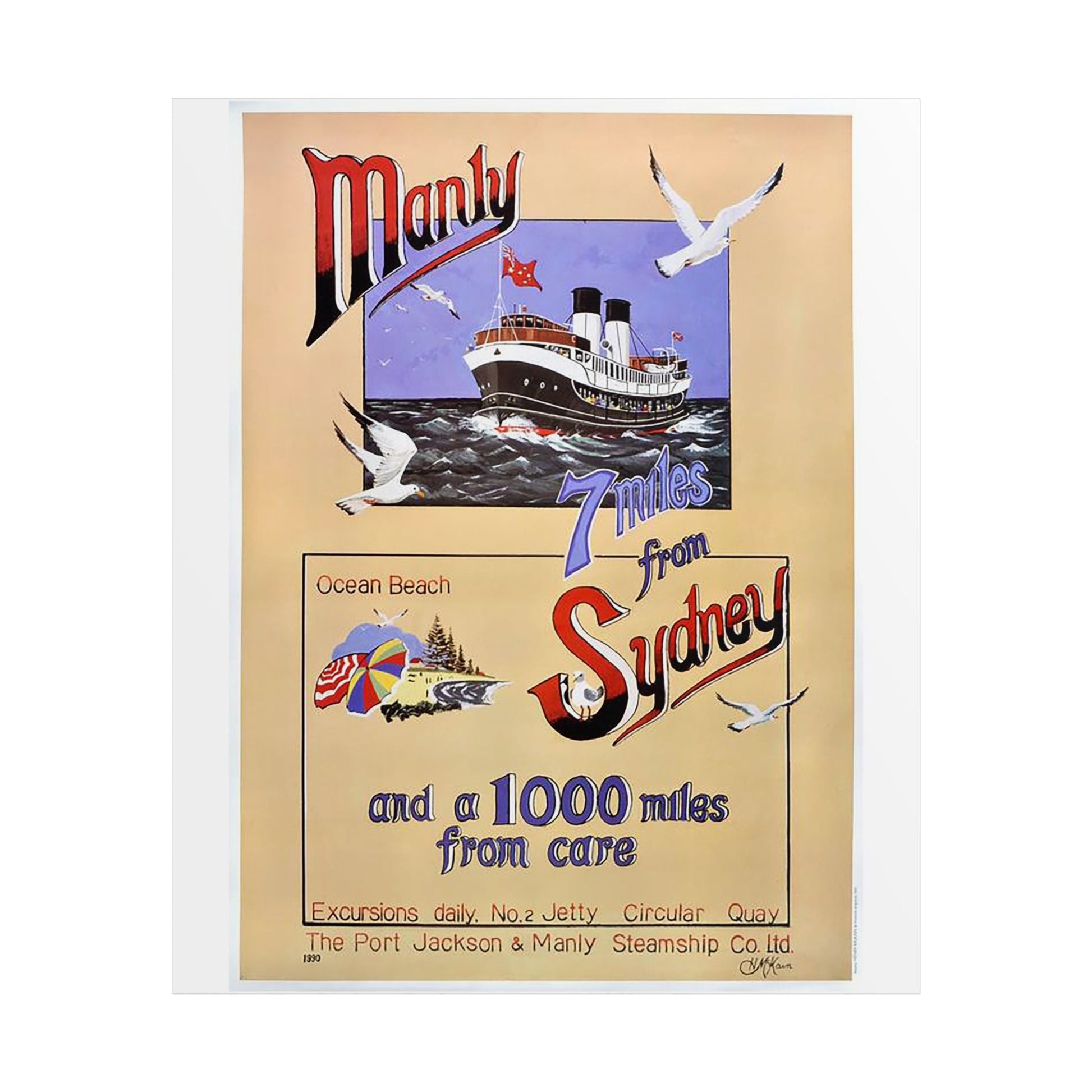 Vintage Travel Poster — “Seven Miles from Sydney” (Unframed) 