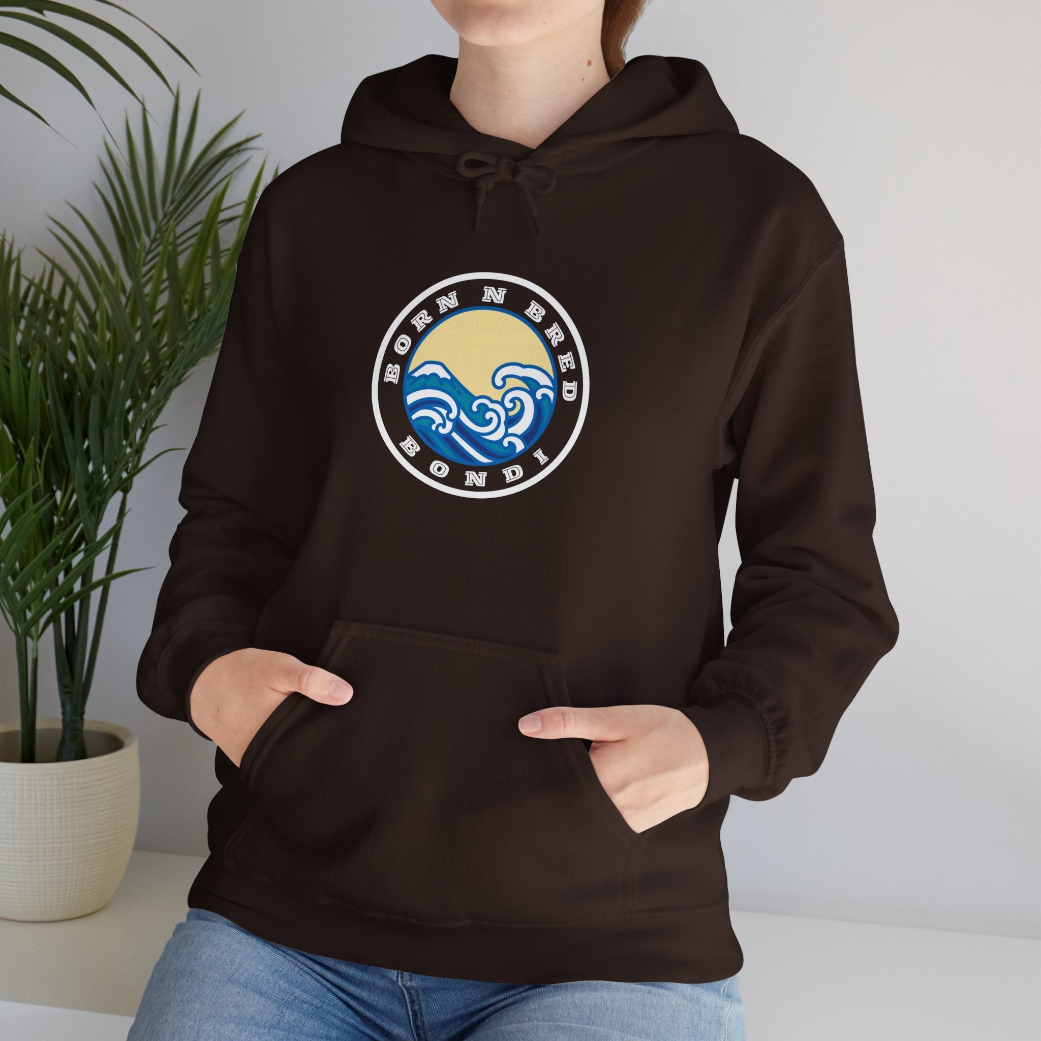 Hoodie with free Canva custom design logo front back Bondi bnb/Bilgola 