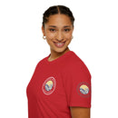 Collaroy custom logo front and sleeve. Lost Manly label. Unisex Soft style T-Shirt Printify