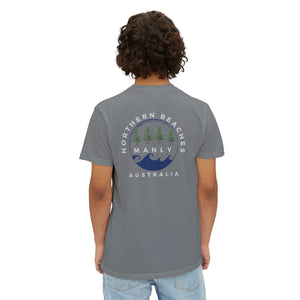 "The Westwood" Northern Beaches custom logo on front and back Pocket T-Shirt - Vintage Style for Beach Lovers Printify