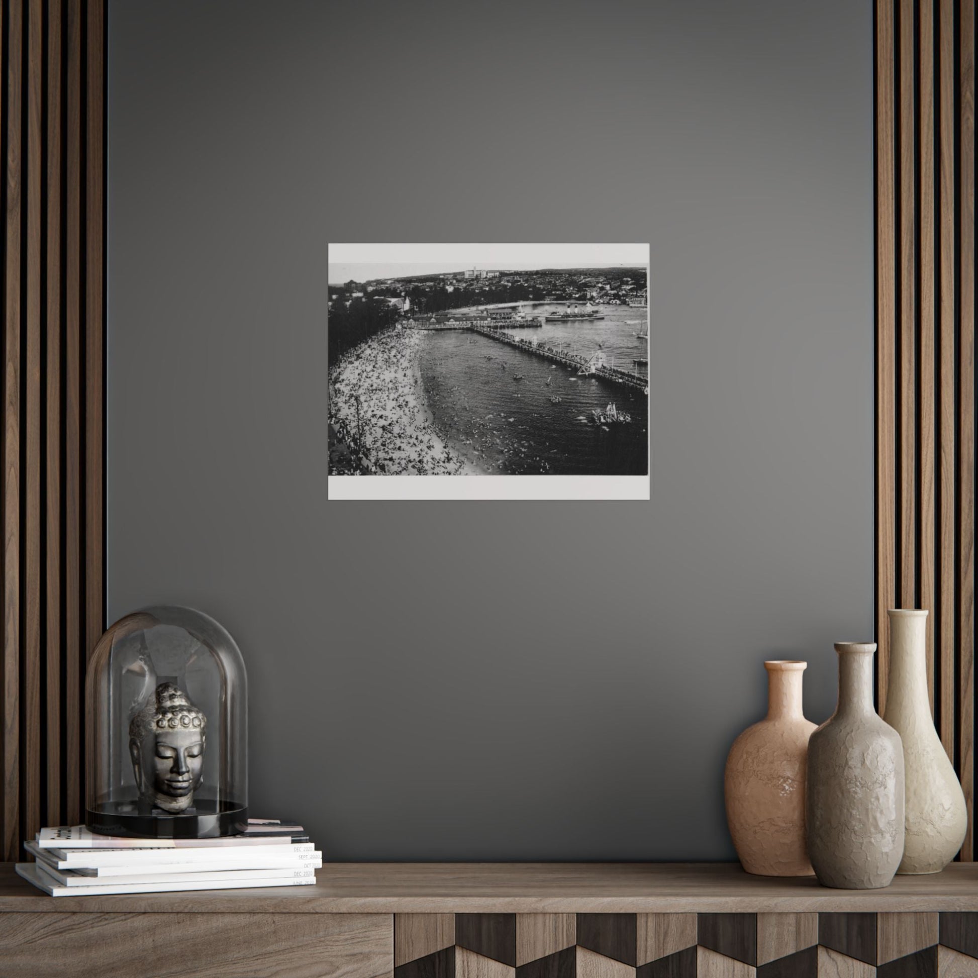 Vintage Black and White Manly Harbour Pool 1955 Poster - Lost Manly Shop