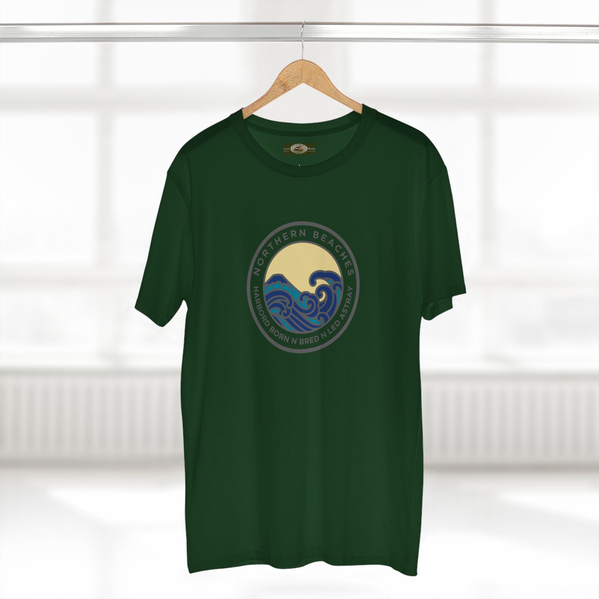 T-Shirt Northern Beaches Harbord Born n Bred n Led Astray Custom Logo Front Printify