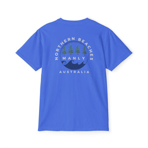 "The Westwood" Northern Beaches custom logo on front and back Pocket T-Shirt - Vintage Style for Beach Lovers Printify