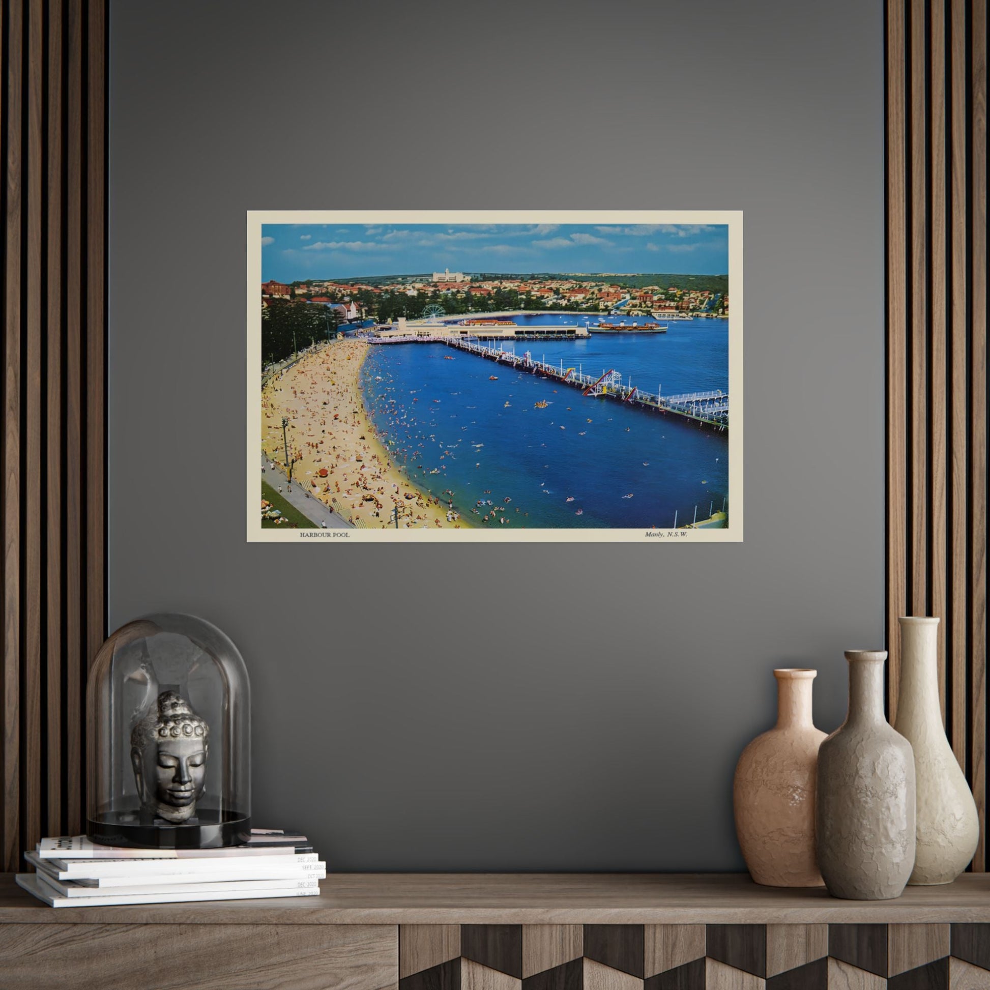 Manly Harbour Pool & Promenade 1950s Vintage Postcard Printed Poster 