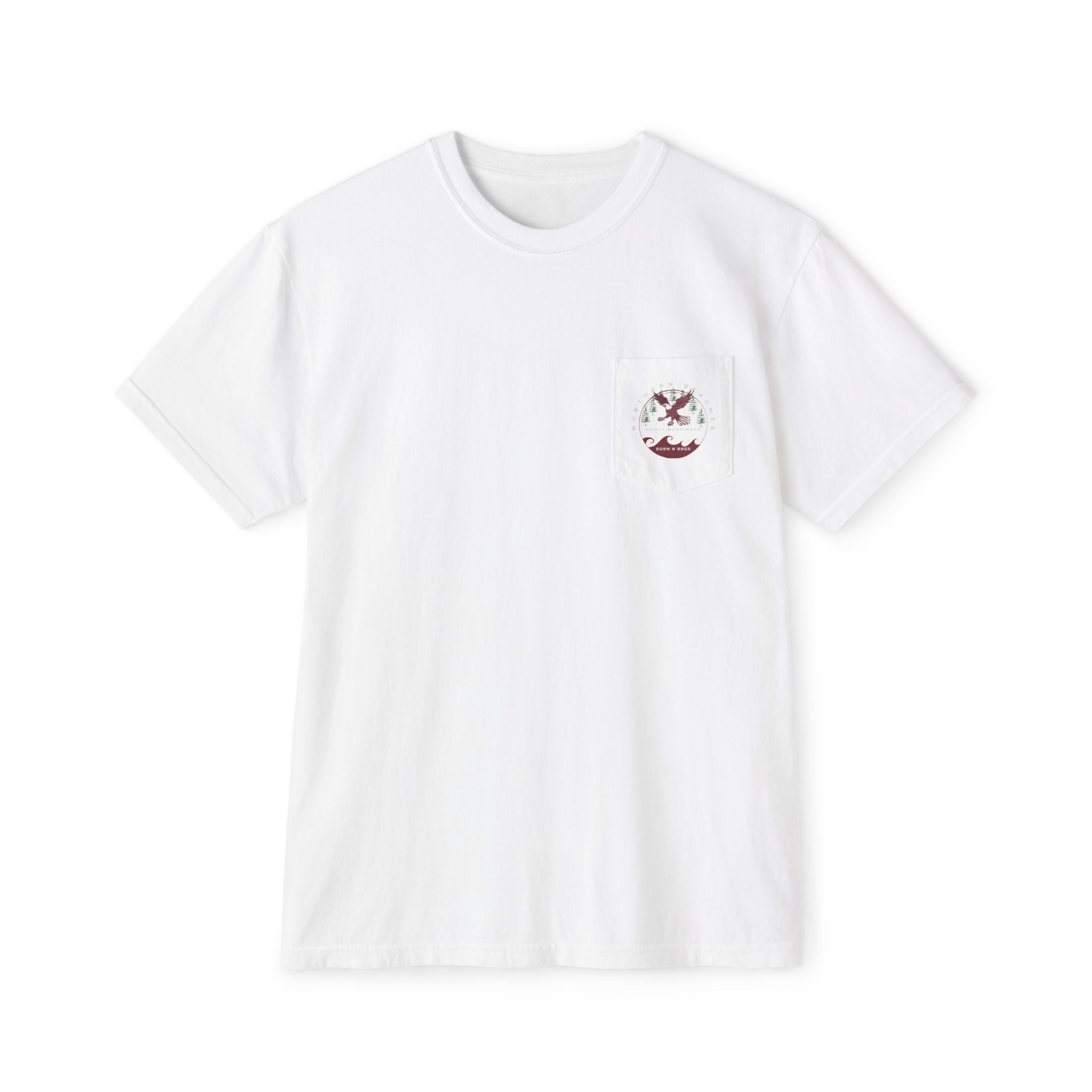 "The Westwood" Northern Beaches custom logo on front and back Pocket T-Shirt - Vintage Style for Beach Lovers Printify